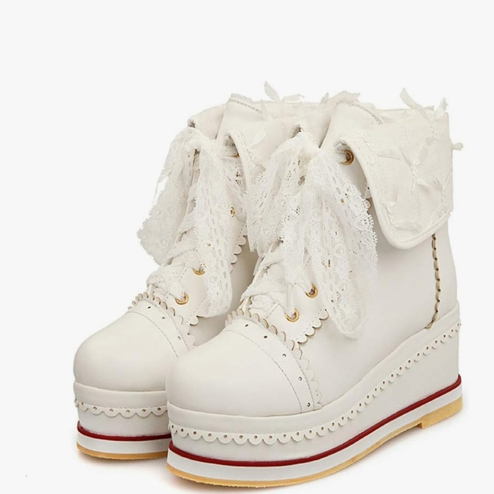 Elegant White Lace-Up Women's Boots